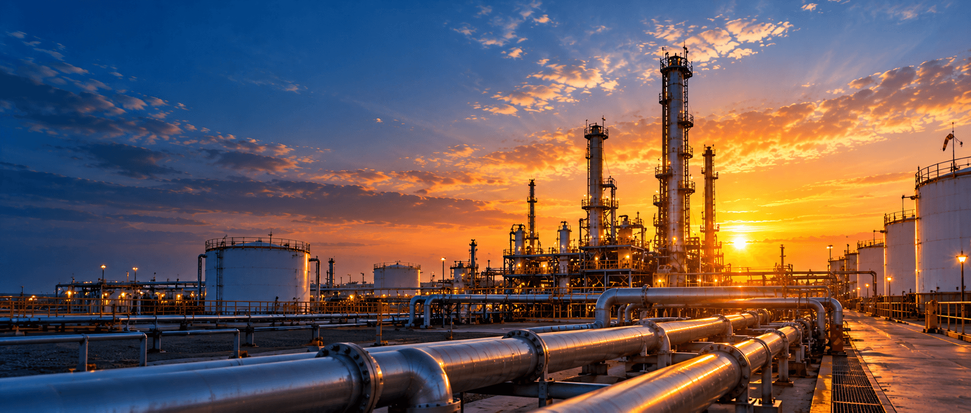 Energy refinery pipelines and industrial processing plant